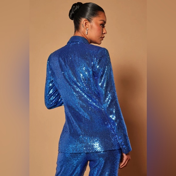 Fashion Nova Luxe Blue Sequin Suit Blazer & Trousers Womens XL Kamila Sequin Set - Picture 4 of 12